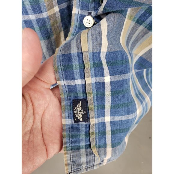 Docker's Indigo Short Sleeve Blue Plaid Size Large Button Up - Picture 9 of 11